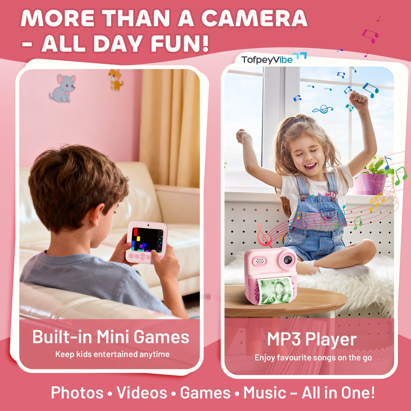 📸 TofpeyVibe DC1002 Kids Instant Print Camera  Inspire Creativity. Capture Joy. Designed by Tofpey, Loved by Parents!
