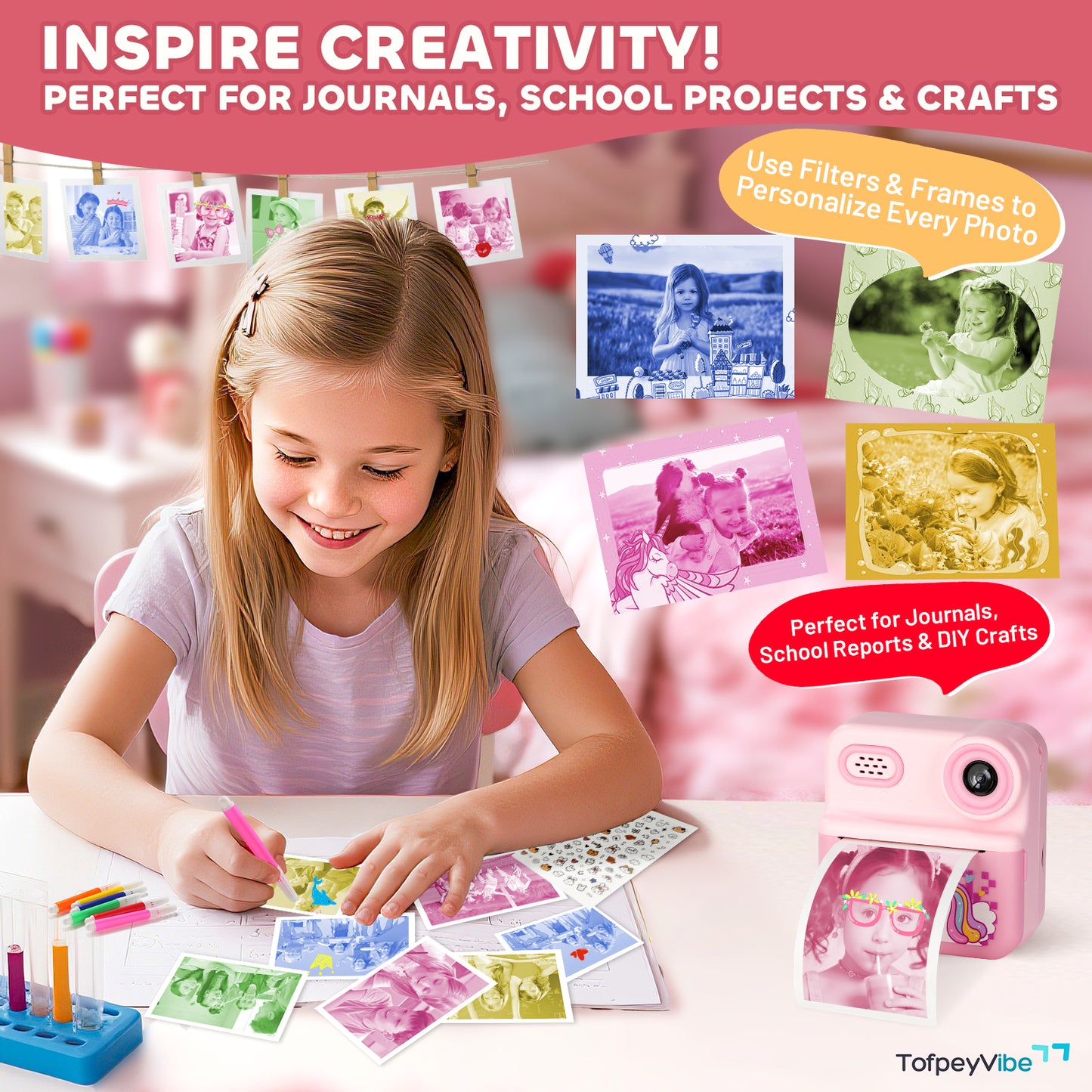 📸 TofpeyVibe DC1002 Kids Instant Print Camera  Inspire Creativity. Capture Joy. Designed by Tofpey, Loved by Parents!
